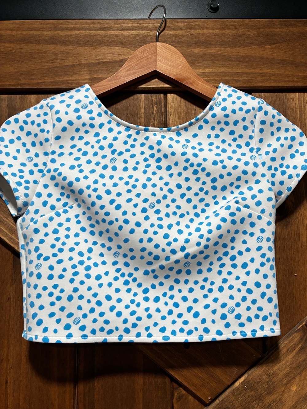Lilly Pulitzer Girls Thelma Crop Top Size L 12 Blue White Polka Dot Monogram Cut